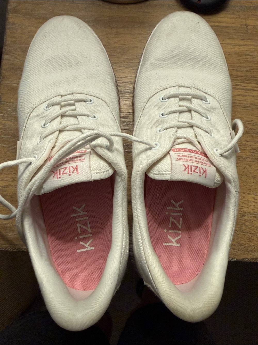 Women's White Canvas Lace-Up Sneakers with Pink Insole kizik